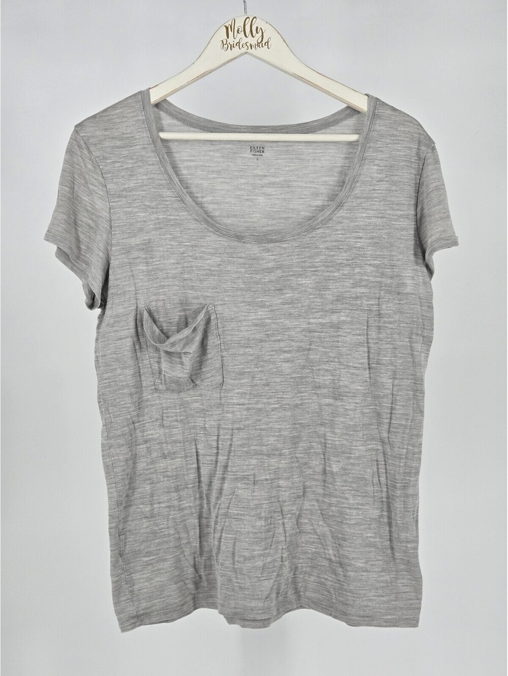 Eileen fisher Gray silk and cotton Slub pocket tshirt minimalist classic